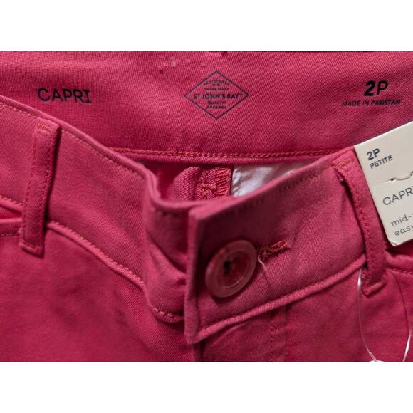 NEW! St. Johns Bay Womens 2P Capri Pants Pink Mid Rise Stretch Slender Security - Picture 4 of 7